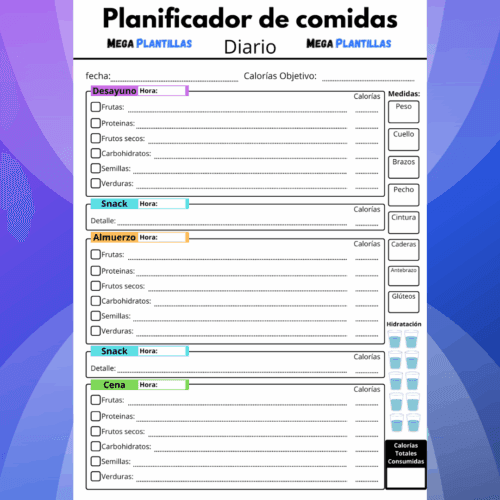 planificador de comidas diarias 1 - IDP Plantilla Editable de Planificador de Comidas Diarias con Registro Nutricional y Medidas Corporales en Canva - Ideal para Nutricionistas
